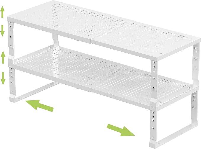 Jojocross Expandable Adjustable Stackable Kitchen Organizer, Spice Rack,Metal Pantry Storage Shelves Racks,Counter Shelf for Cabinets, Countertop, Cupboard (2 Packs/Medium/White) by JOJOCROSSHIGHQUALITYLIFE