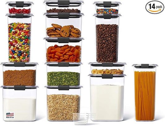 Rubbermaid Brilliance 14-Piece Food Storage Container Set with Scoops Airtight BPA-Free for Kitchen and Pantry Organization by Unknown