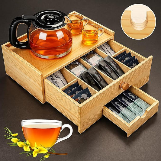 Cinnvoice Tea Bag Organizer Wood Tea Organizer Storage Box 8 Compartments Container Holder with Lid to Storage and Keep Fresh(Brown) by Cinnvoice