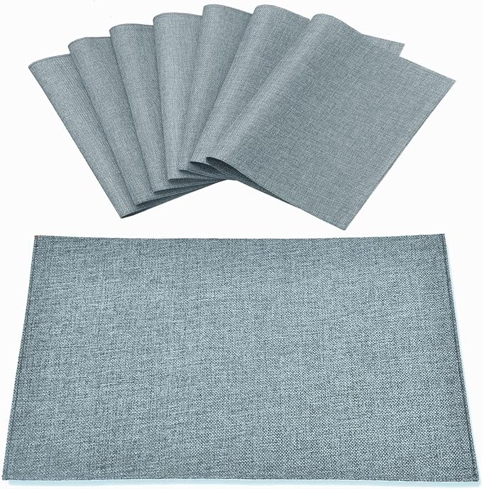 Cloth Placemats Set of 8, Linen Type Fabric Placemats Machine Washable Heat Resistant Placemats Polyester Place Mats for Halloween, Thanksgiving and Christmas Dining Table (Light Gray) by Rinpon