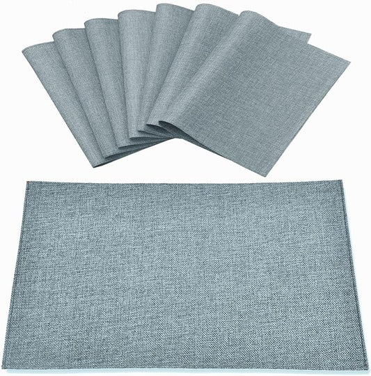 Cloth Placemats Set of 8, Linen Type Fabric Placemats Machine Washable Heat Resistant Placemats Polyester Place Mats for Halloween, Thanksgiving and Christmas Dining Table (Light Gray) by Rinpon