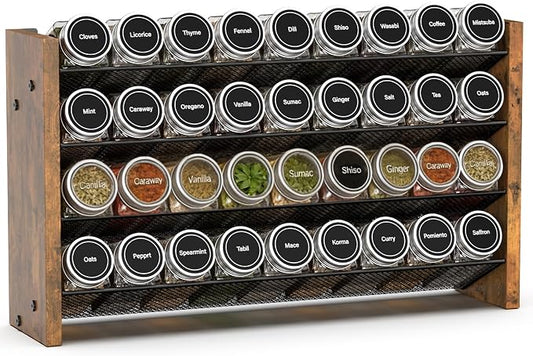 NESAPTO Spice Rack Organizer for Cabinet, Wood 4-Tier Vertical Seasoning Organizer, Wall Mount or Countertop Spice Shelf, Holds 36 Jars (No Jars Included), 17.2" W x 10.3" H by NESAPTO