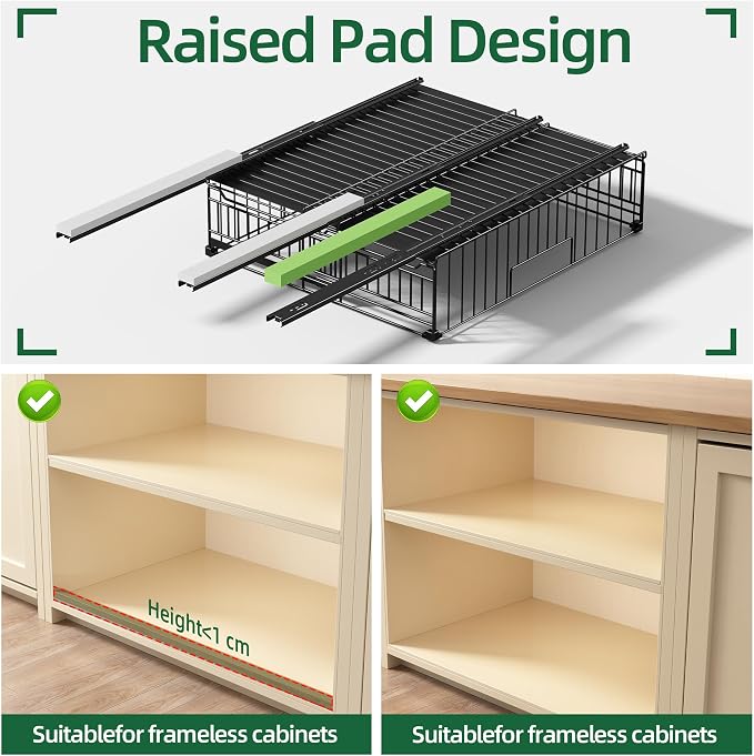 2 Pack Expandable Pull Out Cabinet Organizer, 15" Deep | Pull Out Drawers for Cabinets with width from 13" to 20", Cabinet Drawers Slide Out with Upgrade 3 Slide Rails, Hold 65 lbs - Image 4
