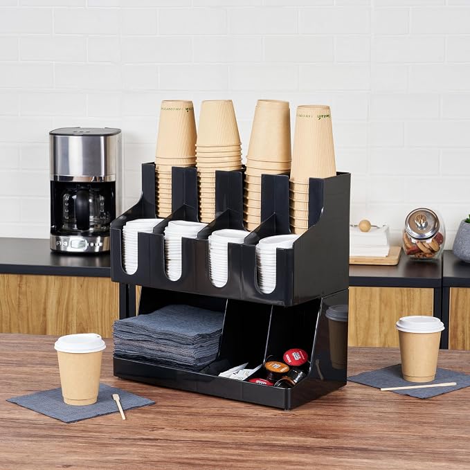 Restaurantware Restpresso Coffee Bar Organizer, 1 Count Durable 11 Compartments, Compact Size, Black Plastic Tabletop Coffee Supplies Organizer For Homes, Office Spaces, Breakrooms, and Lounges - Image 4