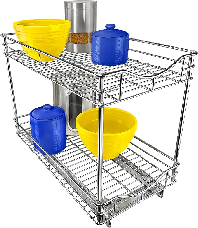 LYNK PROFESSIONAL® Pull Out Cabinet Organizer - 11" x 21" - Slide Out Cabinet Organizer for Kitchens - Sliding Shelves - Pull Out Drawer, Pots and Pans Storage - Lifetime Ltd Warranty - 2 Tier by LYNKPROFESSIONAL