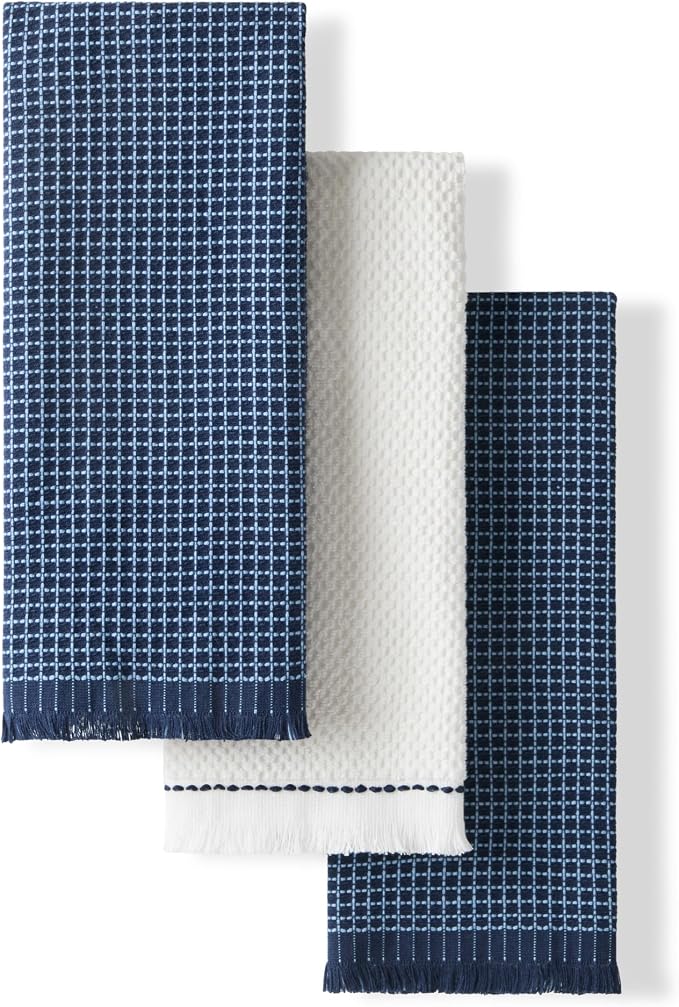 KitchenAid Gourmet Series Gridlines Kitchen Towels 3-Pack Set, 100% Cotton Absorbent, Ink Blue, 18"x28" by KitchenAid
