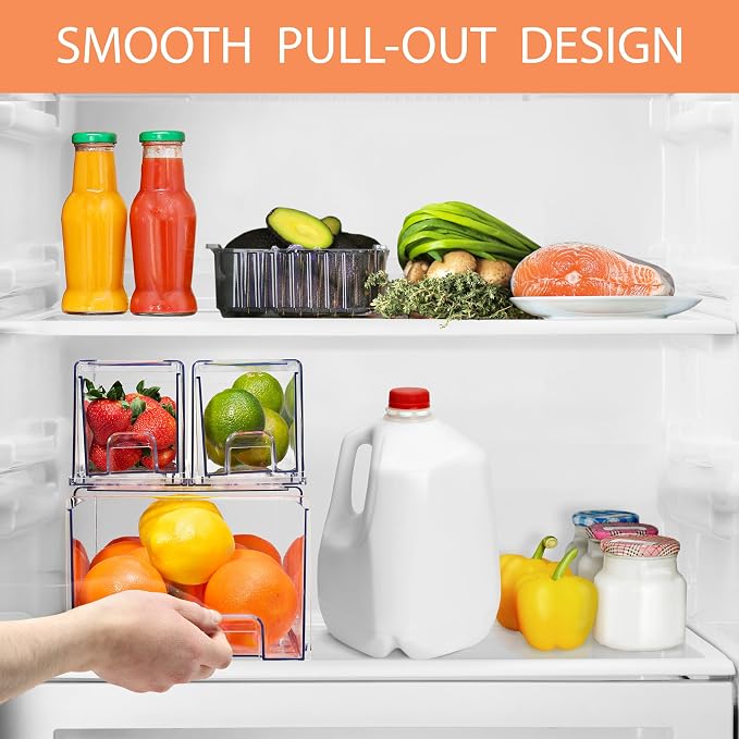 Sorbus Fridge Drawers - Clear Stackable Pull Out Refrigerator Organizer Bins - Food Storage Containers for Kitchen, Freezer, Vanity & Fridge (3 Pack | 1 Large, 2 Small Stackable Drawer Bins) - Image 3