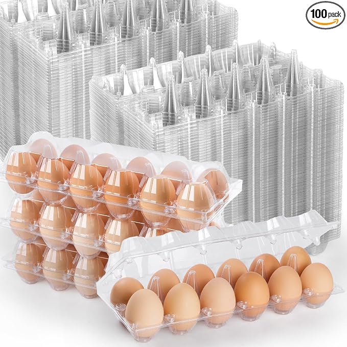 100 Pack Egg Cartons Cheap Bulk,Plastic Egg Carton 2x6 Grids | 12 Count Clear Egg Cartons, Reusable Egg Holder Egg Trays for Family, Chicken Farm, Markets Display - Medium Egg Container by AYAYGD