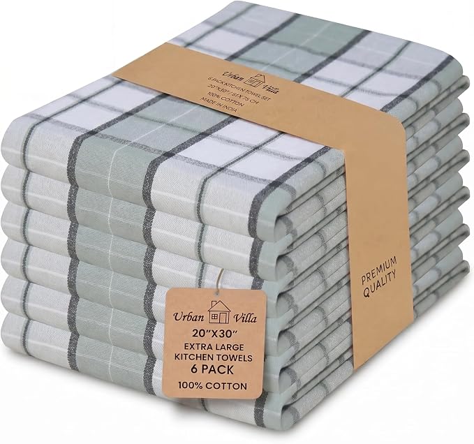 Urban Villa Kitchen Towels Cotton Dish Towels 20”x30” (Set of 6) Majestic Checks by CottonTrends