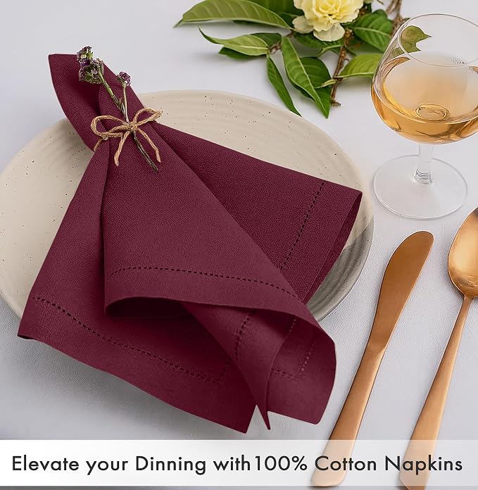 Ruvanti Cloth Napkins Set of 12, 100% Cotton High GSM 18x18 Inches, Hem Stitched Corners, Soft, Washable, Highly Durable & Absorbent, Perfect for Parties, Christmas, Thanksgiving Dinners – Burgundy - Image 2