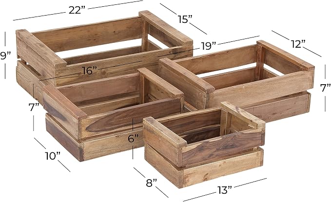 Deco 79 Wood Handmade Decorative and Functional Storage Basket Basket Organizer with Handles, Set of 4 Basket for Storage 13", 16", 19", 22"W, Brown - Image 3
