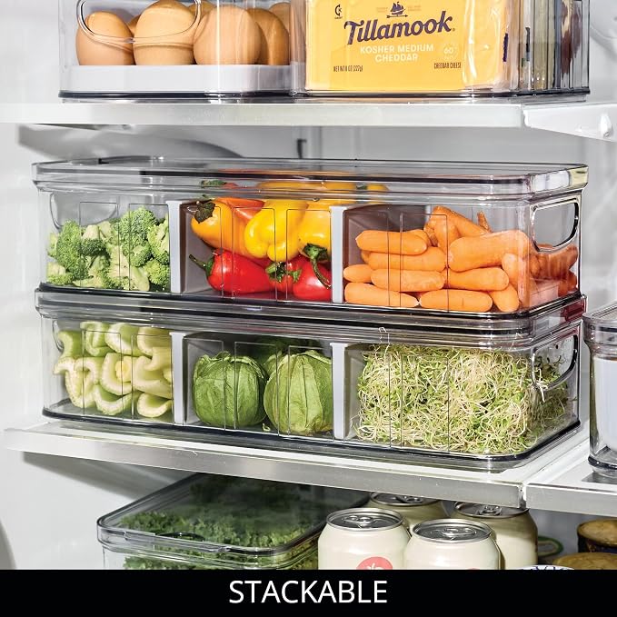 iDesign Large Fridge Organizer Bin with Removable Divider and Lid - Set of 6 - Clear/Gray - Image 5
