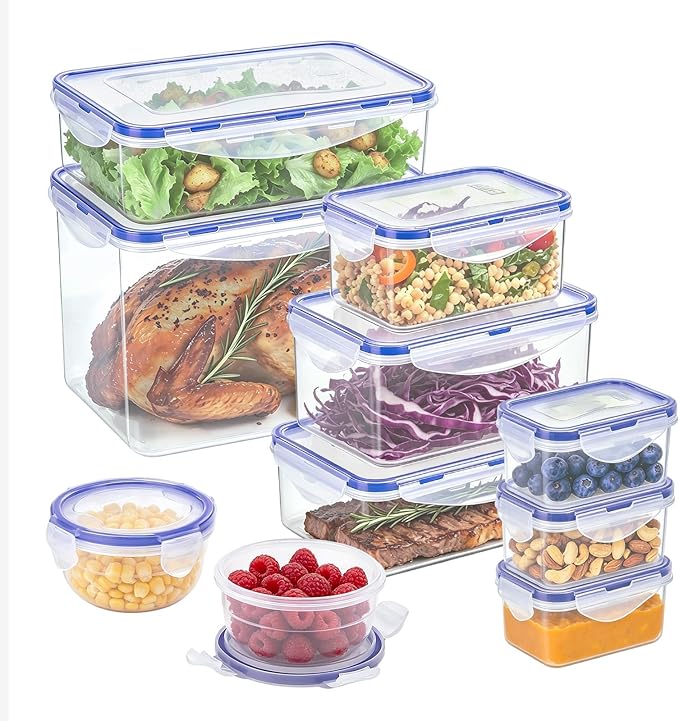 KIGI Food Storage Containers Set, Set of 10 (0.7-17.7 Cup) | Airtight Lids, Stackable, BPA-Free Plastic, Multi-Use for Meal Prep, Leftovers, Kitchen & Fridge Freezer Organization by KIGI
