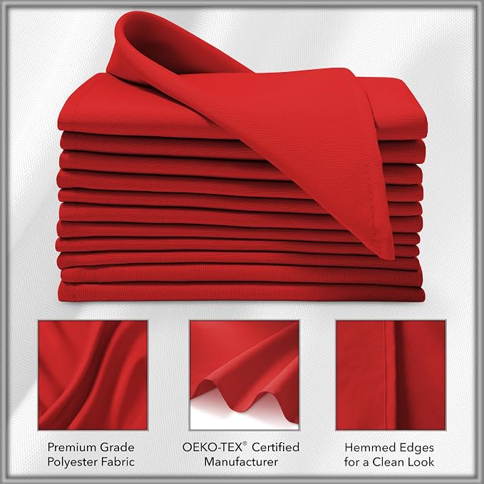Lann's Linens Set of 144 Cloth Dinner Napkins, 17-inch Polyester Napkins, Washable and Reusable Fabric for Weddings, Hotels, Restaurants - Red - Image 3