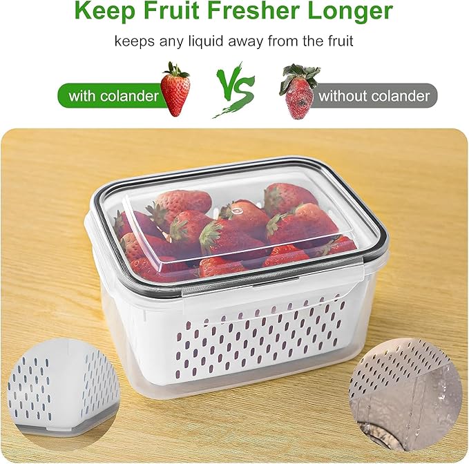 Fruit Storage Containers for Fridge with Removable Colander, Airtight Food Storage Container, Dishwasher Safe Produce Saver for Refrigerator, Keep Berry Fruit Fresh Longer 4 pcs Small Clear | Airtight Food Storage Container Dishwasher Safe Produce Save... - Image 3