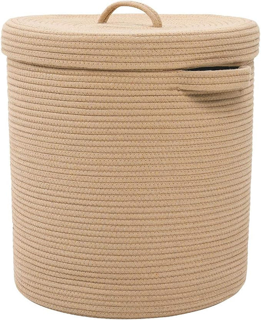16x18 Inch Extra Large Round Cotton Rope Storage Basket with Lid, Decorative Woven Bin with Cover for Living Room Bedroom Closet, Beige by Cottonphant