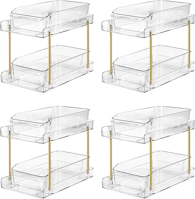 LAREKUN4pack 2-Tier Organizer & Storage Unit Stackable Bathroom Cabinet Organizer Pull-Out Kitchen Pantry Organizer & Storage System Suitable for Countertops, Pantries, Kitchens, Bathrooms by LAREKUN