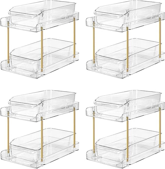 LAREKUN4pack 2-Tier Organizer & Storage Unit Stackable Bathroom Cabinet Organizer Pull-Out Kitchen Pantry Organizer & Storage System Suitable for Countertops, Pantries, Kitchens, Bathrooms by LAREKUN