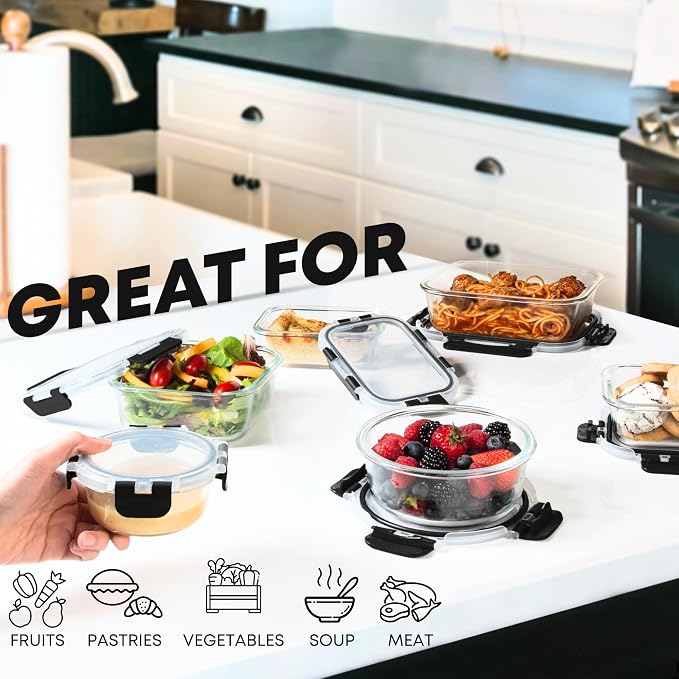 Razab 30 PC Glass Food Storage Containers with Lids - Reusable Glass Meal Prep Containers for Lunch and Leftovers - Airtight & Leakproof Snap Locking Lids - Oven, Freezer, Microwave, Dishwasher Safe - Image 4
