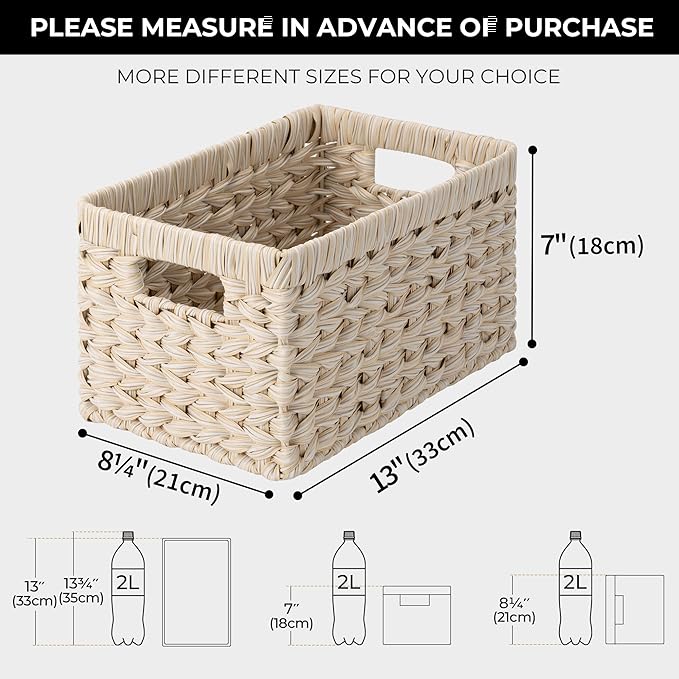 GRANNY SAYS White Wicker Baskets for Storage, Wicker Storage Baskets,2-Pack | Waterproof Storage Baskets for Organizing, Plastic Wicker Basket for Shelf, Living Room, Pantry, Entryway, Woven Baskets - Image 3