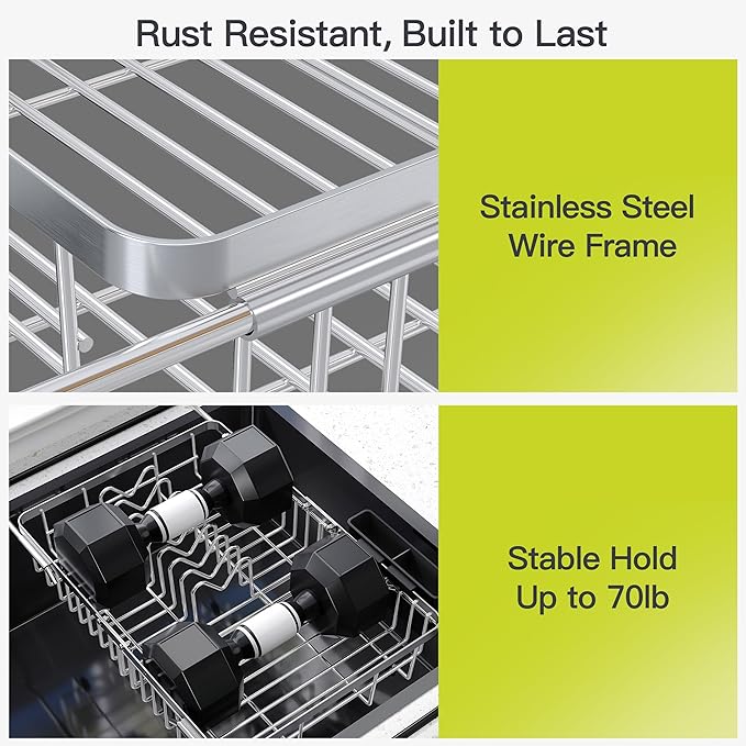 JASIWAY Expandable Dish Drying Rack Over the Sink with Utensil Holder | Stainless Steel Adjustable Dish Driainers for Small Kitchen, Counter Space Saving, Fast Drain, Rustproof, For Apartment, RV - Image 5