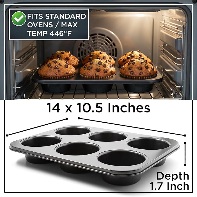 Wrenbury Jumbo Muffin Pan 4" Cup - Nonstick XL Deep Muffin Pan for Baking | 6 Cup - Oversized Extra Large Cupcake Mold - Dishwasher Safe - PTFE Free - 446°F Oven Safe - Image 2