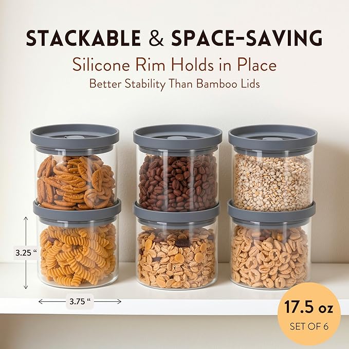 Glass Canisters with Airtight Lids Set of 6 (17.5 oz) - Borosilicate Glass Jars for Overnight Oats, Meal Prep & Pantry Storage, Stackable, BPA-Free, Dishwasher Safe Kitchen Containers - Image 3
