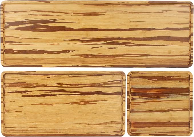 BambooMN Rectangular Nested Bamboo Serving Trays - 3 Size Tiger Stripe Set by BambooMN