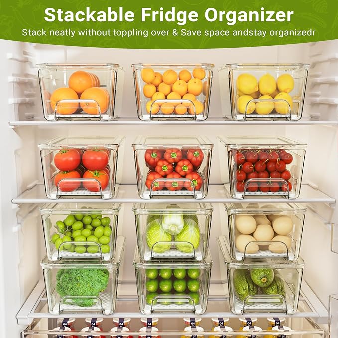 Imncya 4 Pack Fridge Organizer Drawers Bins, Clear Stackable Pull Out Refrigerator Drawer Organizer, Fridge Storage Container with Lids for Fruits, Vegetables, Drinks and Food - Image 3