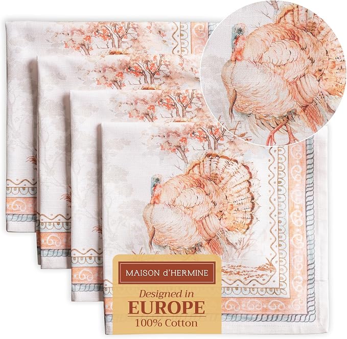 Maison d' Hermine Cloth Napkins Set of 4 Reusable 100% Cotton (20" x 20") | Everyday Square Napkins Cloth Washable Dinner Wedding Restaurant Hotel Kitchen Thanksgiving Christmas - Giving Thanks by MaisondHermine