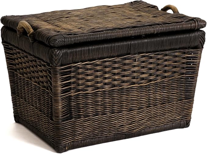 The Basket Lady Lift-Off Lid Wicker Storage Basket, M, Walnut Brown | Outside: 20" L x 15" W x 14" H | Inside: 17.5"L x 12"W x 11"H - Handcrafted by artisans from natural rattan by TheBasketLady