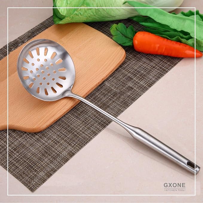 Slotted Spoon,Strainer Skimmer Ladle for Cooking and Frying,15.8Inch | 304 Stainless Steel,Round handle,Strainer Skimmer Ladle,Strainer Pasta Spoon,For Kitchen Cooking - Image 5