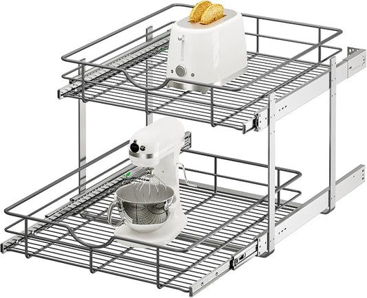 2 Tier Pull Out Cabinet Organizer - 20" W x 22" D Soft Close Slide Out Shelves with Shelf Liners - Pullout Drawers for Kitchen Cabinets, Pantry, Bathroom, Heavy Duty Steel Wire Baskets by Unknown