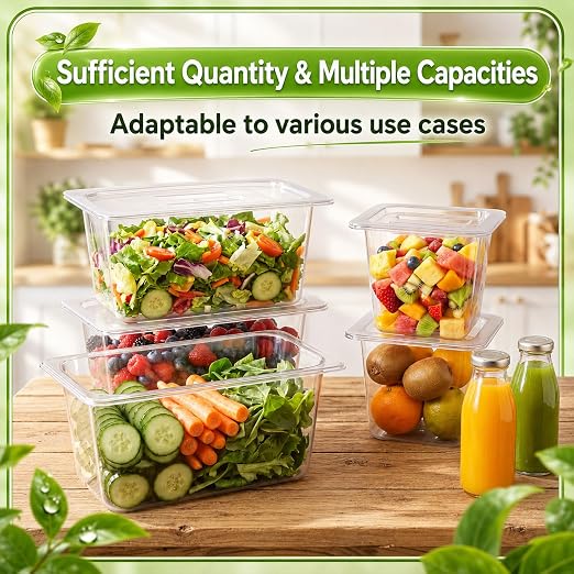 Sliner 10 Pack Plastic Clear Food Pans with Lids, Stackable and Freezer Safe Commercial Food Storage Containers for Fridge Salad Polycarbonate (6" 1/3+1/6 Set) - Image 3
