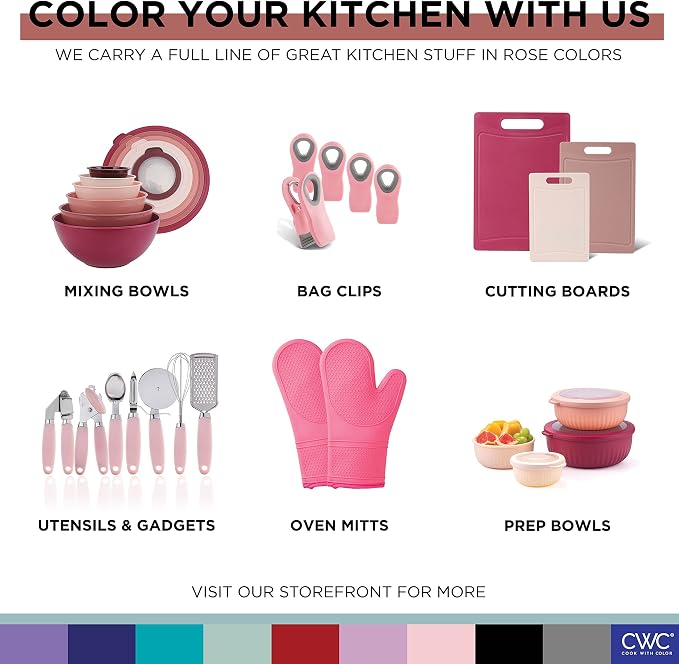 COOK WITH COLOR Prep Bowls with Lids- Wide and Deep Nesting Plastic Small Mixing Bowl Set with Lids, 8 Piece Set - Deep Bowls, Rose - Image 9