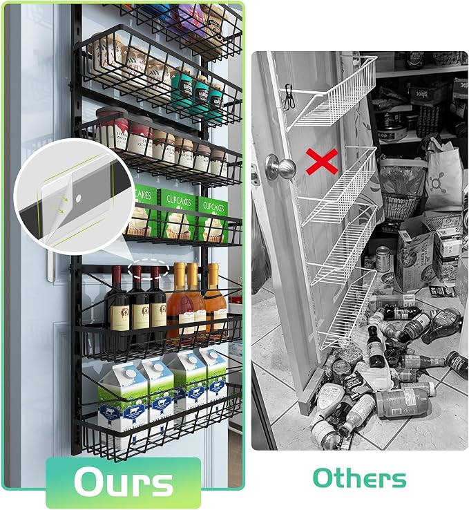 Mefirt 10-Tier Over The Door Pantry Organizer, 2 in 1 Wall Mount & Hanging | Pantry Organization and Storage, Black Metal Adjustable Basket, Wall Spice Rack Seasoning Shelves, Home & Kitchen Essentials - Image 4