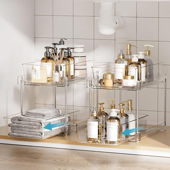 Vtopmart 4 Pack Pull Out Bathroom Under Sink Organizer (S-Standard) | Slide-out drawers, Multi-purpose storage, Clear visibility, Easy Set-up - Image 4
