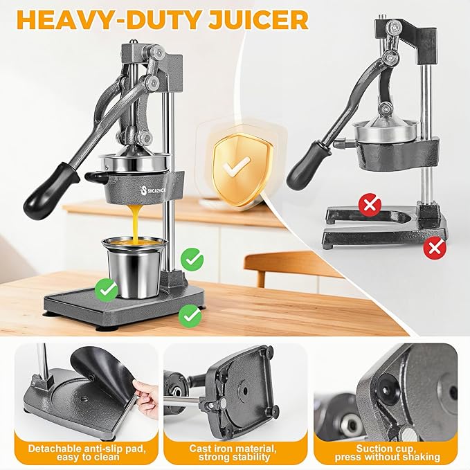 Cast Iron Manual Citrus Juicer Press, Heavy Duty Fruit Squeezer | Long-lever citrus press for oranges, grapefruit, and pomegranates with removable stainless steel parts - Image 5