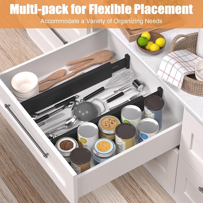 Bamboo Drawer Dividers, Adjustable Drawer Organizers, Fits 17.6–21" Drawers | 2.5" High, 6 Pack Expandable Drawer Separators for Kitchen, Nursery, Dressers & Office Storage, Black - Image 2