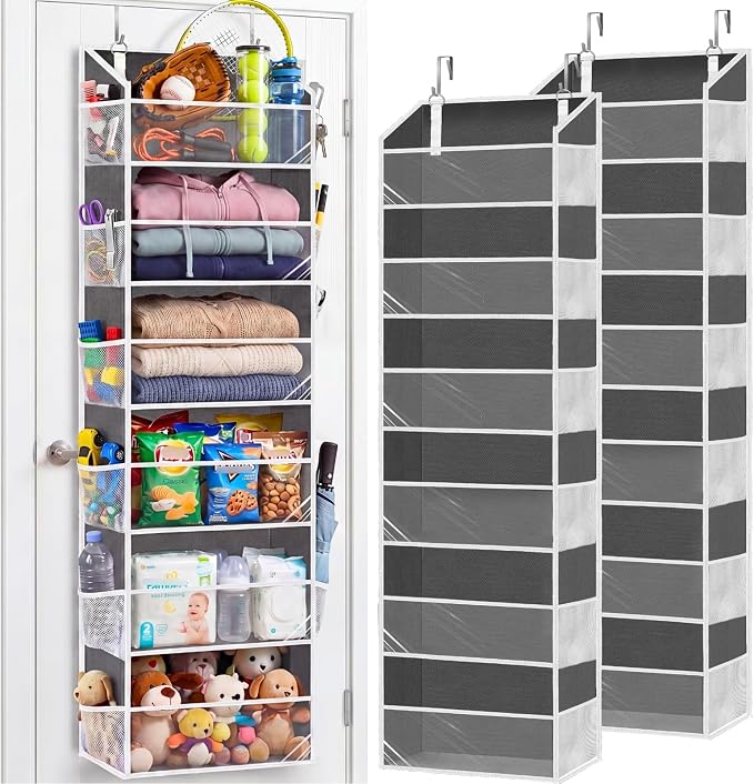 2 Pack Over Door Organizer with 6 Large Pockets | 6 Transparent Pockets & 12 Mesh Side, 80 lbs Weight Capacity Hanging Storage for Toys, Shoes, Diapers, Pantry by Ofiray-home