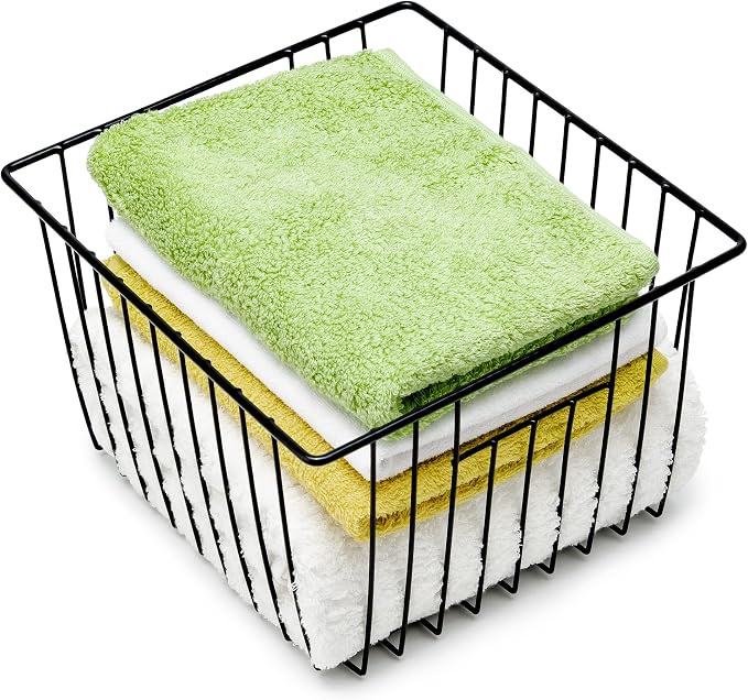 SANNO Freezer Storage Baskets, Pantry Storage Wire Basket Organizer Bins Refrigerator Bin with Built-in Handles for Cabinets, Pantry, Closets, Bedrooms - Set of 4 Black, Black,11"x 10" - Image 5