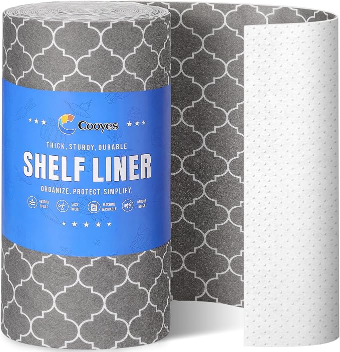 Cooyes Refrigerator Liners 17.7" x 360", Absorbent Strong Grip Fridge Mats Machine Washable, Non-Adhesive Refrigerator Shelf Liner for Fridge Bins & Kitchen Cabinets, Gray by Cooyes