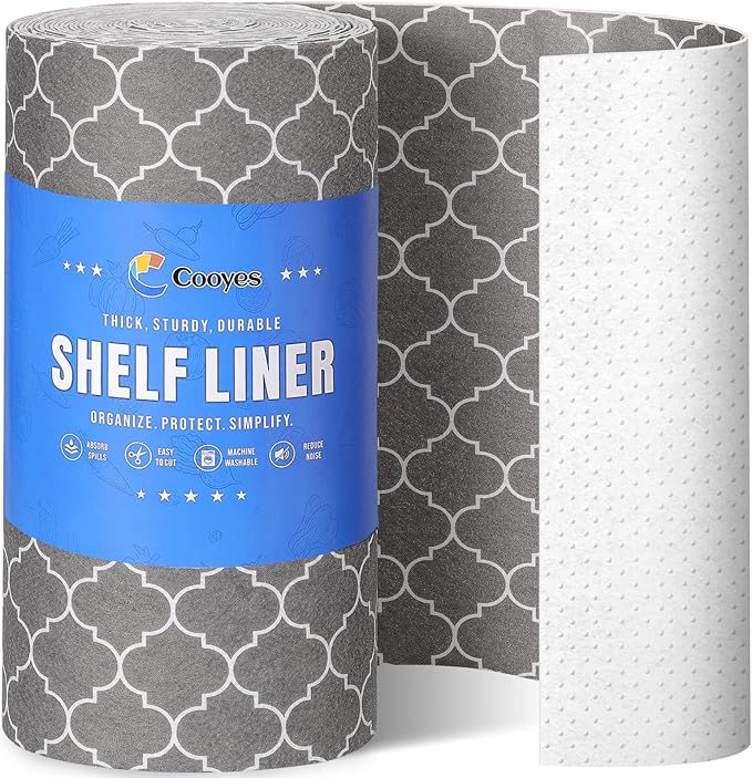 Cooyes Refrigerator Liners, Non-Slip Fridge Liners Washable, Absorbent Refrigerator Shelf Liner for Kitchen Cabinets, Non-Adhesive Refrigerator Mats Fridge bin Liners 12" x 360", Gray by Cooyes