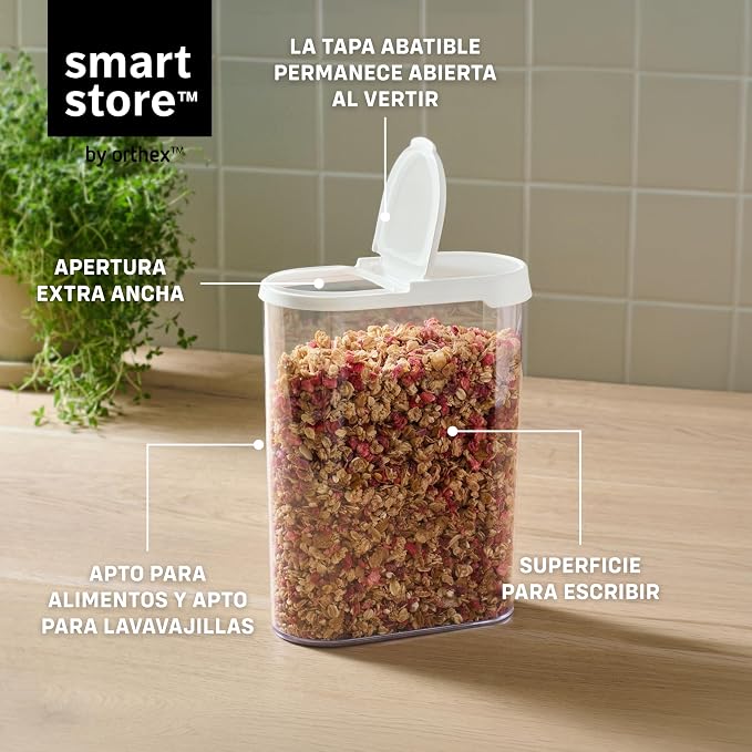 SmartStore Cereal Storage Containers, Set of 2x 2.4 L | Stackable, Clear, Flip Lid | BPA-Free Food Storage Containers | Kitchen Pantry Storage Containers | Cereal Dispenser, Granola, Flour, Pasta - Image 3