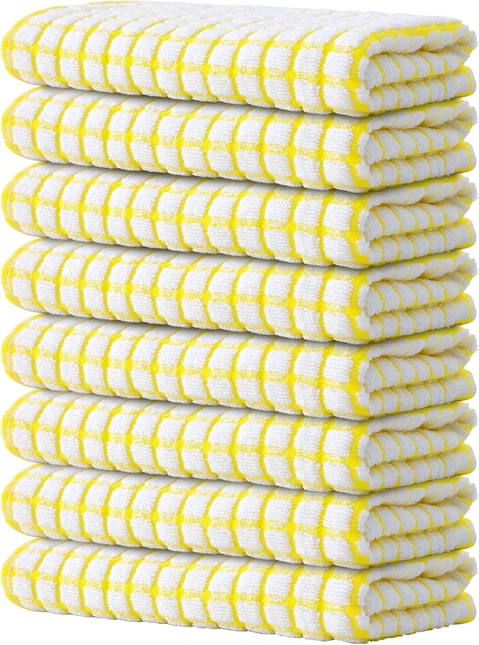 Kitinjoy Cotton 8 Pack Terry Kitchen Towels, Yellow | 16 x 25 Inches Super Soft and Absorbent Dish Towels, Quick Drying hand towels for kitchen Drying by Kitinjoy