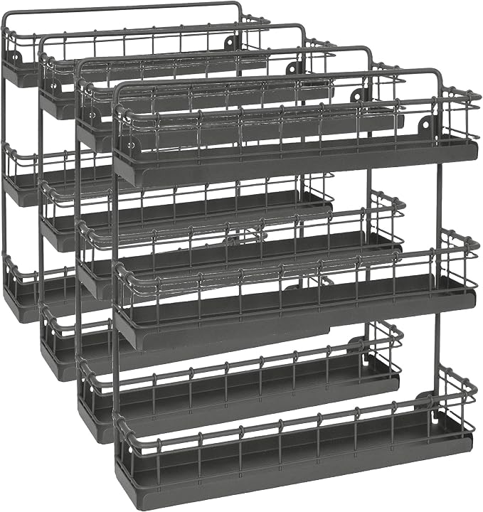 Spectrum Diversified Storage for Kitchen, Pantry, Cabinet, Industrial Gray Vintage Wall-Mount 3-Tier Spice Rack, Large (Pack of 4) by Unknown