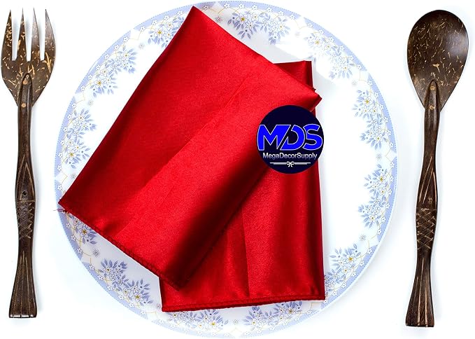 Set of 100 PCS Satin Napkin 12x12 Inch Square, Dinner Table Napkins for Wedding, Bulk Silky Sateen Cloth Napkins for Restaurant Banquet Graduation Birthday Party Decoration - Red - Image 5