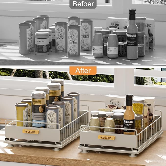 Under Sink Organizer, Single Tier Metal Pull Out Sliding Drawer Shelf for Kitchen Bathroom Cabinet Storage, Sturdy Rack – Gray - Image 5