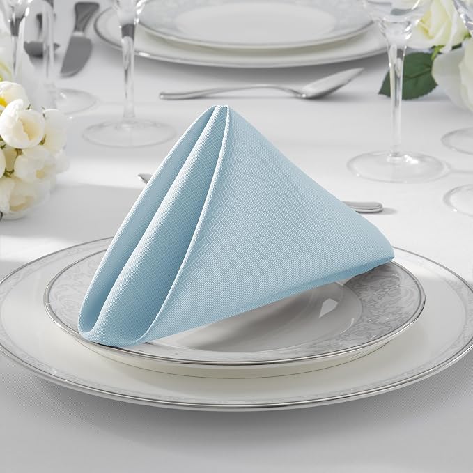 Lann's Linens Set of 12 Cloth Dinner Napkins, 17-inch Polyester Napkins, Washable and Reusable Fabric for Weddings, Hotels, Restaurants - Baby Blue - Image 7