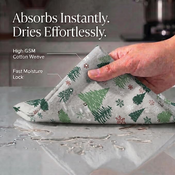 Urban Villa Kitchen Towels Cotton Dish Towels 20”x30” (Set of 6) Grn Tree Print - Image 2
